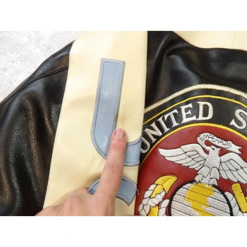 Zorro USA Marine Corps Jacket XL Faux‎ Leather Eagle Patch Water Resistant New